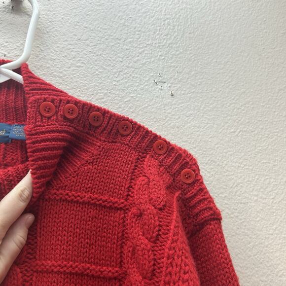 CARROLL REED Sweater 100% Wool Button Turtleneck Grandma Red Cable Knit Outdoors - Picture 4 of 6